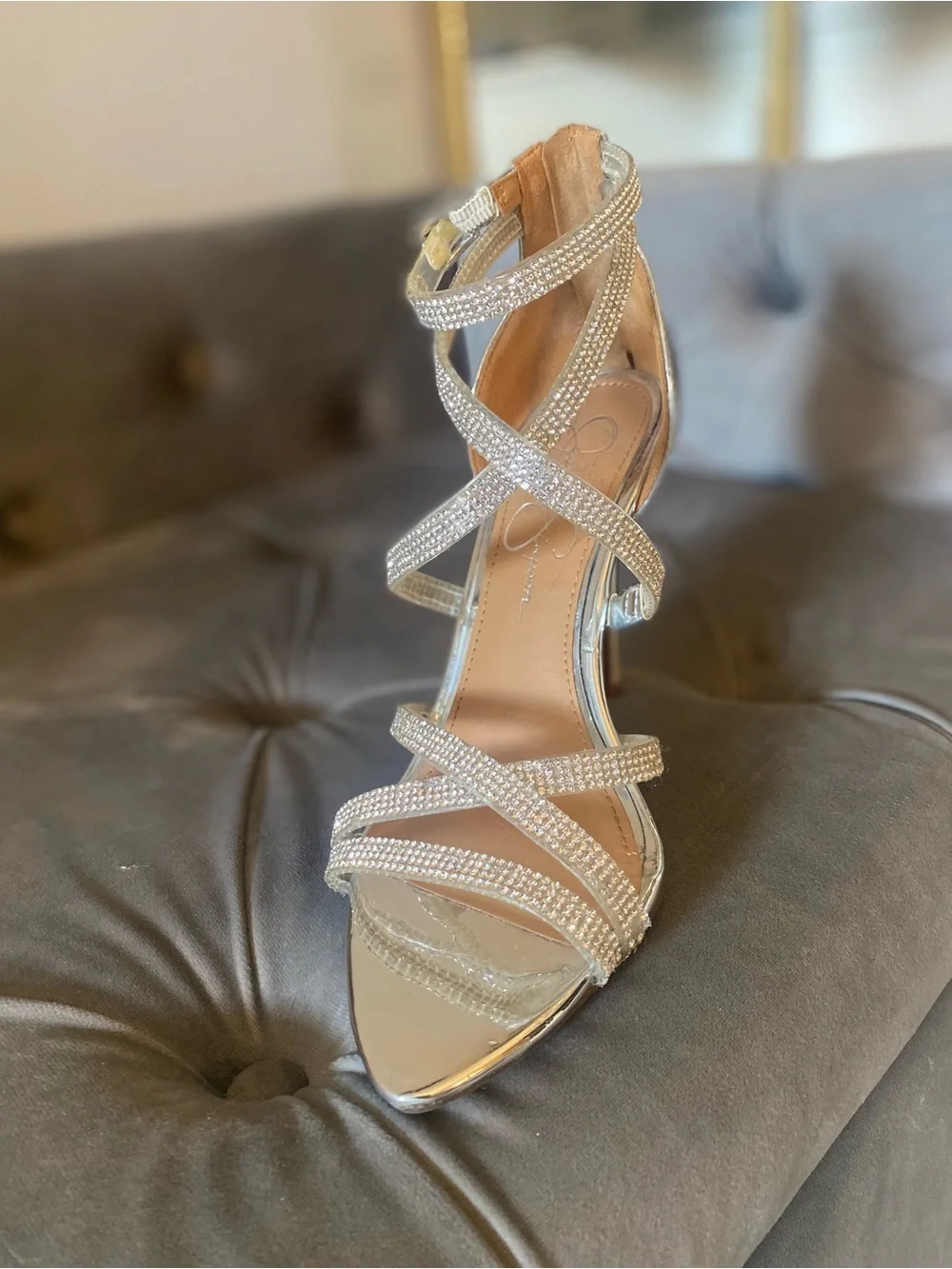 Jessica Simpson Silver Crystal Strappy Stiletto Heels